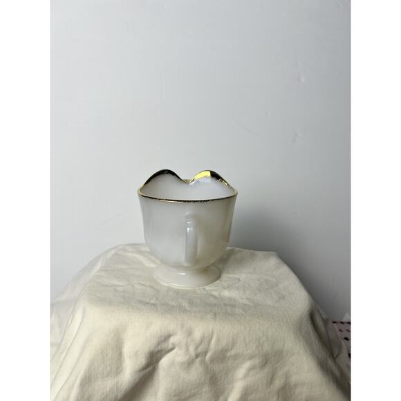 Vintage Fire King Milk Glass Pitcher With Gold Rim - Picture 6 of 9